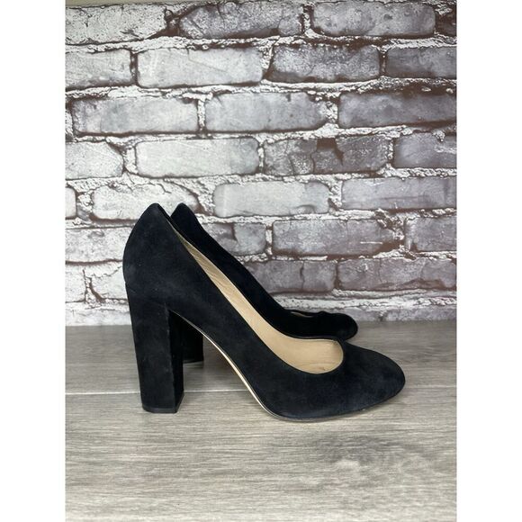 J.Crew Classic Black Suede Block Heel Round Toe Pump Heel Shoe Women Sz 8M US/39 - Picture 1 of 16